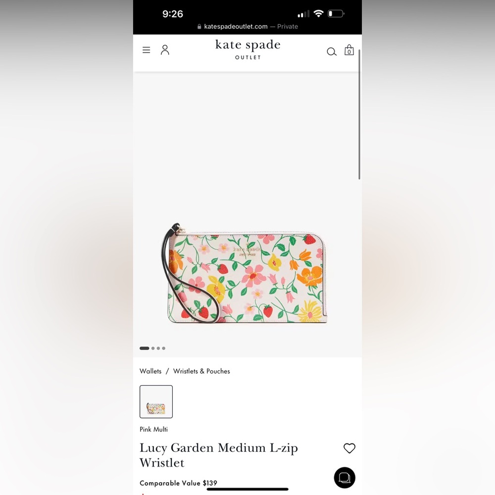 2 pcs $278 Kate Spade Lucy Garden Medium L-zip Wristlet - Picture 5 of 9